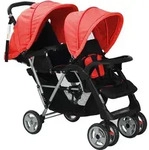 vidaXL Tandem-Kinderwagen Stahl Rot und Schwarz - Rot