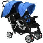 vidaXL Tandem-Kinderwagen Stahl Blau und Schwarz - Blau