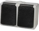 Feuchtraum-Doppel-Steckdose McPower "Taff", 250V/16A, IP44, AP, grau - Grau