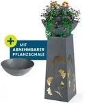 Hoberg LED Pflanzs&auml;ule Ginkgobl&auml;tter-Design Betonoptik Pflanzschale Abnehmbar...