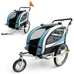 SAMAX 360&deg; drehbarer Fahrradanh&auml;nger 2in1 Jogger - in Blau - Silver Frame -...