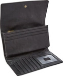 FOSSIL Leder Geldb&ouml;rse Logan Flap Clutch Black schwarz - Schwarz