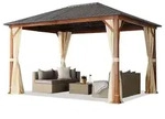 Gartenpavillon 3x4 m Holzoptik, Stahldach Hardtop 4 Seitenteile in Champagner -...