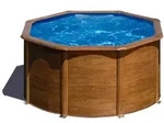 GRE Runder Stahlwandpool mit Holzoptik KIT240W &ndash; &Oslash; 240 x 120 cm, Komplettset -