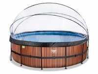 EXIT Wood Pool ø488x122cm mit Sandfilterpumpe und Abdeckung und Wärmepumpe - braun