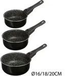 Set 3 T&ouml;pfe + abnehmbarer Griff Stein 16/18/20 cm - Schwarz
