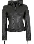 Gipsy - Damen Lederjacke Bikerjacke Lammnappa Kapuze schwarz : L - Schwarz - L