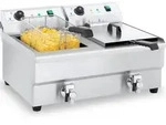 Doppelkammer-Gewerbefritteuse mit Wasserh&auml;hnen 230V 2x16L - Silber