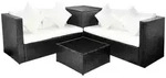 vidaXL 4-tlg. Garten-Lounge-Set mit Auflagen Poly Rattan Schwarz - Schwarz