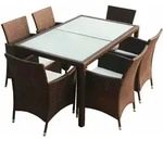 vidaXL 7-tlg. Garten-Essgruppe mit Auflagen Poly Rattan Braun - Braun