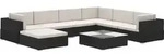 vidaXL 8-tlg. Garten-Lounge-Set mit Auflagen Poly Rattan Schwarz - Schwarz