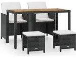vidaXL 5-tlg. Garten-Essgruppe Poly Rattan Akazienholz Schwarz - Schwarz