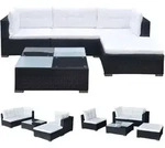 vidaXL 5-tlg. Garten-Lounge-Set mit Auflagen Poly Rattan Schwarz - Schwarz