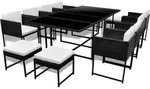 vidaXL 13-tlg. Garten-Essgruppe mit Auflagen Poly Rattan Schwarz - Schwarz