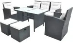 vidaXL 6-tlg. Garten-Essgruppe mit Kissen Poly Rattan Schwarz - Schwarz