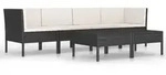 vidaXL 6-tlg. Garten-Lounge-Set mit Auflagen Poly Rattan Schwarz - Schwarz