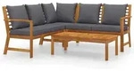 vidaXL 4-tlg. Garten-Lounge-Set mit Auflagen Massivholz Akazie - Grau