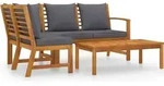 vidaXL 4-tlg. Garten-Lounge-Set mit Auflagen Massivholz Akazie - Grau