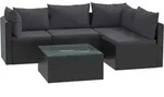 vidaXL 5-tlg. Garten-Lounge-Set mit Auflagen Poly Rattan Schwarz - Schwarz