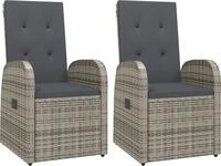 Garten-Liegestuhl 2er-Set Mit Auflagen Polyrattan Grau