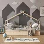 Hausbett Vitalispa Design Naturholz 90x200 cm mit G&auml;stebett, Model 35963 - Braun
