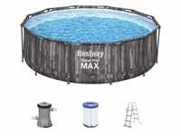 Bestway® Steel Pro MAXTM Frame Pool-Set mit Filterpumpe Ø 366 x 100 cm, Holz-Optik