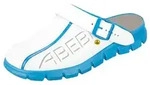 Abeba 37312 Clog wei&szlig;/ blau mit Aufdruck ESD - 46 - Wei&szlig;/Blau - 46