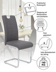 Hela Tische, 4er Set Freischwinger Stuhl RUBY - Kunstleder Grau mit Steppung -