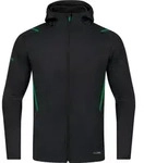 JAKO Unisex Freizeitjacke Challenge mit Kapuze, Farbe:schwarz meliert/sportgr&uuml;n,