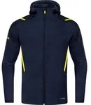 JAKO Unisex Freizeitjacke Challenge mit Kapuze, Farbe:marine meliert/neongelb,