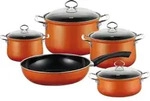 Riess Geschirr Kochtopf Set 5-teilig mit Glasdeckel Emaille Nouvelle Corall - Orange