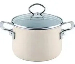 Riess Nouvelle Avorio Fleischtopf mit Glasdeckel &Oslash;16cm 2 Liter Emaille extrastark -