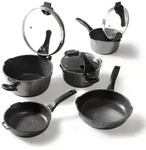 STONELINE&reg; FUTURE Kochgeschirr-Set 8-teilig 18/20/24 | mit Deckeln - Schwarz