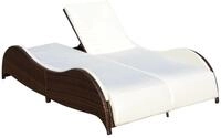 vidaXL Doppel-Sonnenliege mit Auflage Poly Rattan Braun