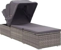 vidaXL Sonnenliege mit Sonnenschutz und Auflagen Poly Rattan Grau