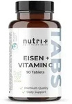 nutri+ Eisen + Vitamin C Tabletten - hochdosiert - 90 Tabletten mit 50 mg Eisen