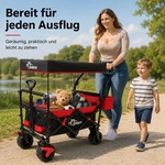 SAMAX Faltbarer Bollerwagen Offroad mit Dach - Schwarz / Rot - Schwarz