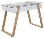 SalesFever Schreibtisch 110 x 55 cm| Glasplatte | furniertes Eichenholz | B 110 x T
