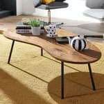 WOHNLING Couchtisch WL5.617 122x36x63 cm Sheesham mit Metallbeinen Schwarz