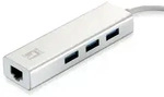 Adapter USB3.0-> RJ45 10/100/1000.3xUSB3.0 0.15m si - Silber/Wei&szlig;