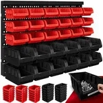Wandregal mit 32 Stapelboxen, 12 gro&szlig;e & 18 mittlere, stapelbar, herausnehmbar,