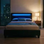 Polsterbett MIRASOL 120x200 cm, Schwarz - Einzelbett mit LED Beleuchtung im Kopfteil,