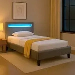 Polsterbett MANDALAY 90 x 200 cm grau - mit LED Beleuchtung Einzelbett Kunstlederbett