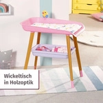 BABY born rosa Puppen Wickeltisch mit Holz-Optik und abnehmbaren Tuch-Halter