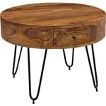 WOHNLING Couchtisch Sheesham Massivholz / Metall 60x44,5x60 cm Tisch Wohnzimmer