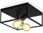 Deckenleuchte 29x29 cm - Metallkorpus, E27 Fassung, retro, 2-flammig, schwarz -