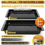 ICQN Fettpfanne 445 x 375 mm 25 und 50 mm, 2er Emailliert Backbleche Set, Passend