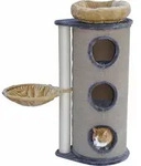 Kratztonne grau / beige - Liegemulde - abnehmbares Katzenbett - 2 Kratzst&auml;mme -