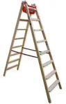 Euroline Holz Stufenstehleiter mit Comfort-Stufen mit Werkzeugablage 2x8 Stufen