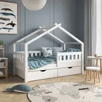 Hausbett Vitalispa Design Wei&szlig; 80x160 cm mit 2 Schubladen und Matratze, Model 33460